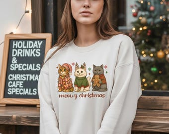 Sudadera navideña con gato: Sudadera navideña con capucha