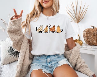 Halloween Ghost Cat Shirt, Spooky Season Tee