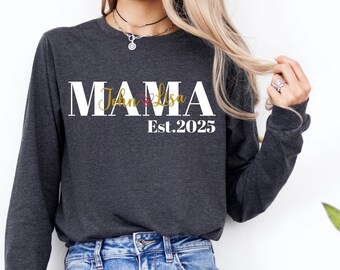 Personalized Mama Long sleeve, Custom Mama shirt, Mama With Children Names Tee ,Personalized Mama Tee, Mama With Children Names Shirt