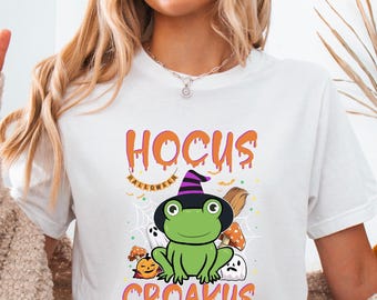 Camiseta de Halloween de la rana Hocus Croakus, disfraz de bruja y mago