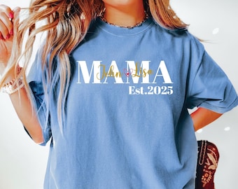Custom Mama Comfort Colors T-shirt, Personalized Mom Shirt With Kids Names, Retro Mama Tee, Mothers Day Gift,Customized Mom Life Outfit