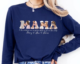 Custom Photo Shirt, Mama Long Sleeve Tee | Cotton Polyester | Unisex Fit