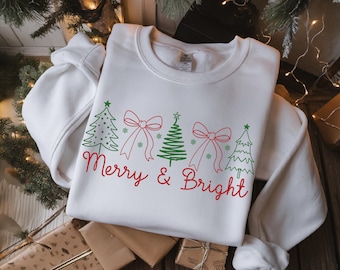 Merry and Bright Christmas Sweatshirt: Matching Family Xmas Hoodie