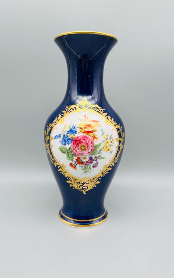 マイセン 花瓶 コバルトブルー コバルトフラワーブーケ ゴールド装飾