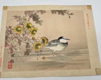 1893 Kono Bairei Original Japanese Woodblock Print | Bairei Kacho Gafu | Meiji Bird & Flower Art | National Diet Library Reference