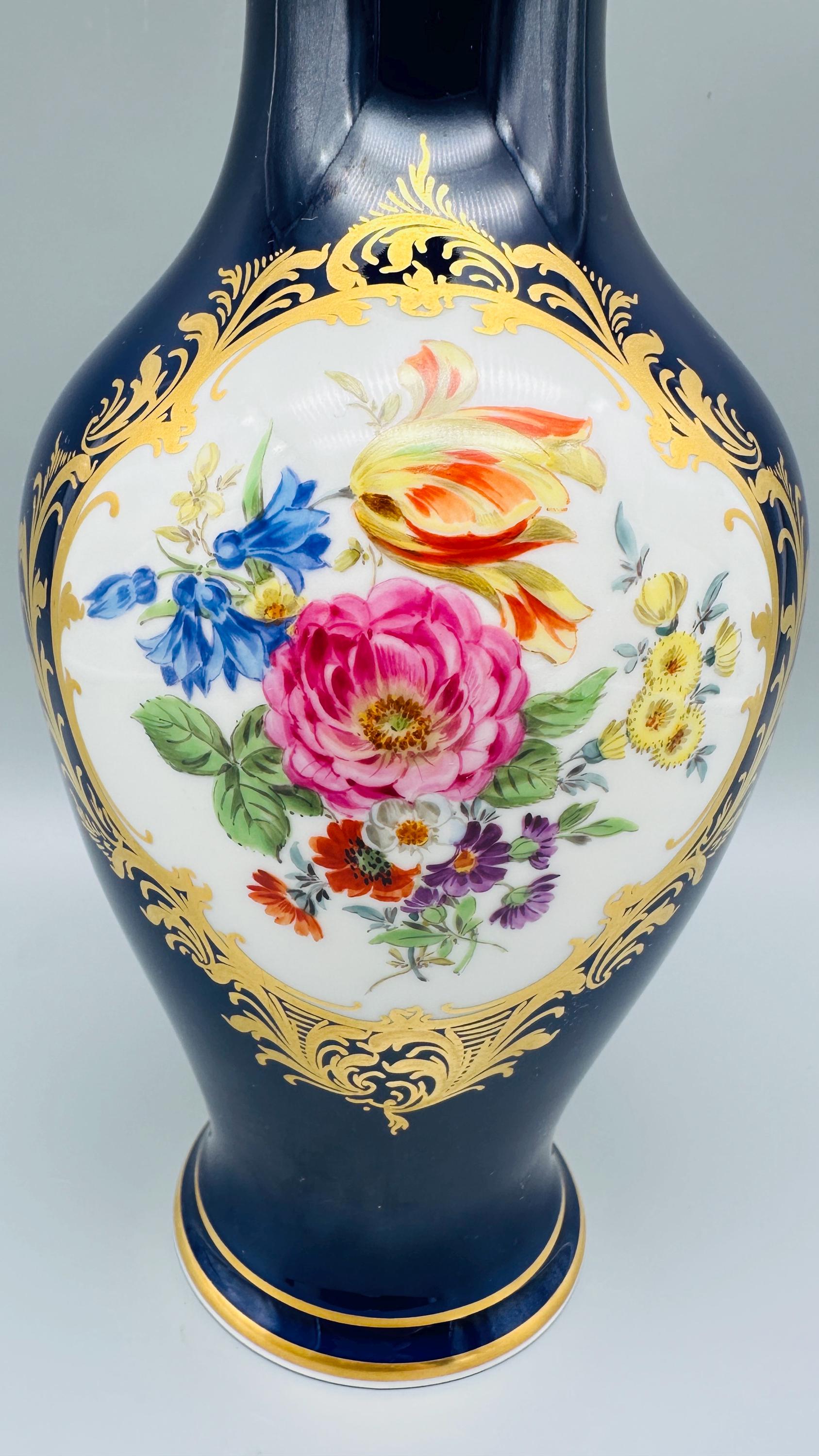 マイセン 花瓶 コバルトブルー コバルトフラワーブーケ ゴールド装飾