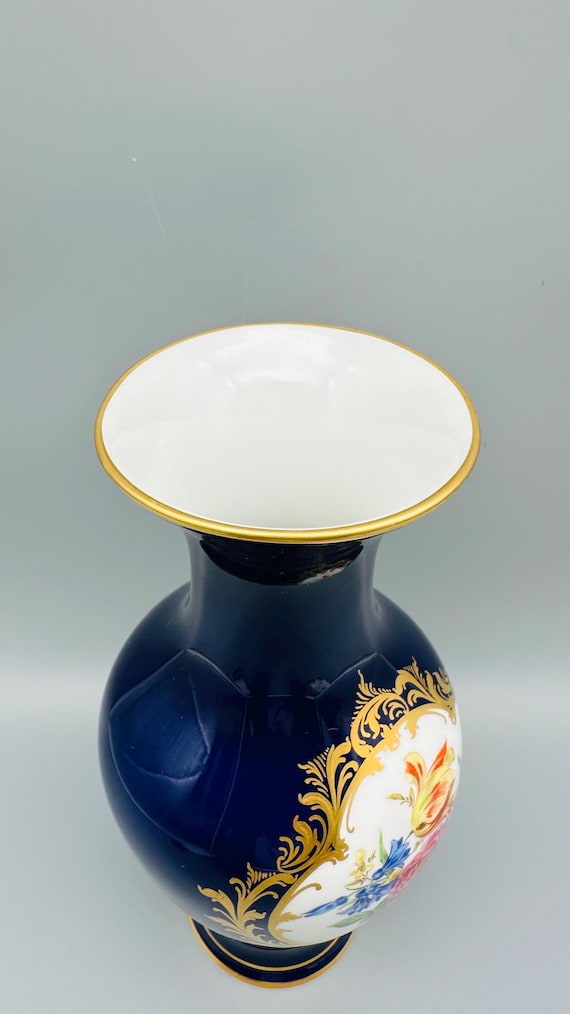 マイセン 花瓶 コバルトブルー コバルトフラワーブーケ ゴールド装飾