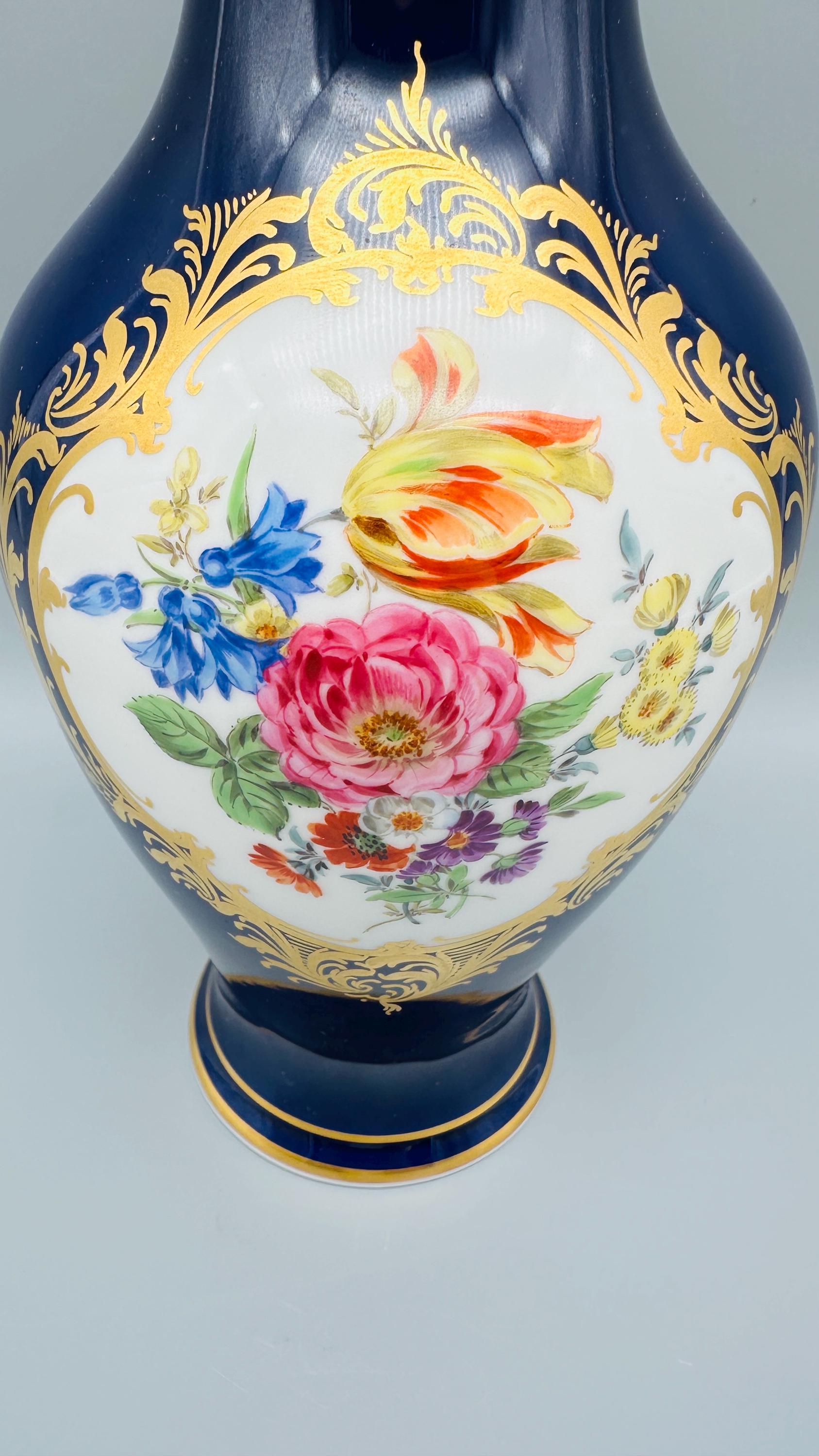 マイセン 花瓶 コバルトブルー コバルトフラワーブーケ ゴールド装飾