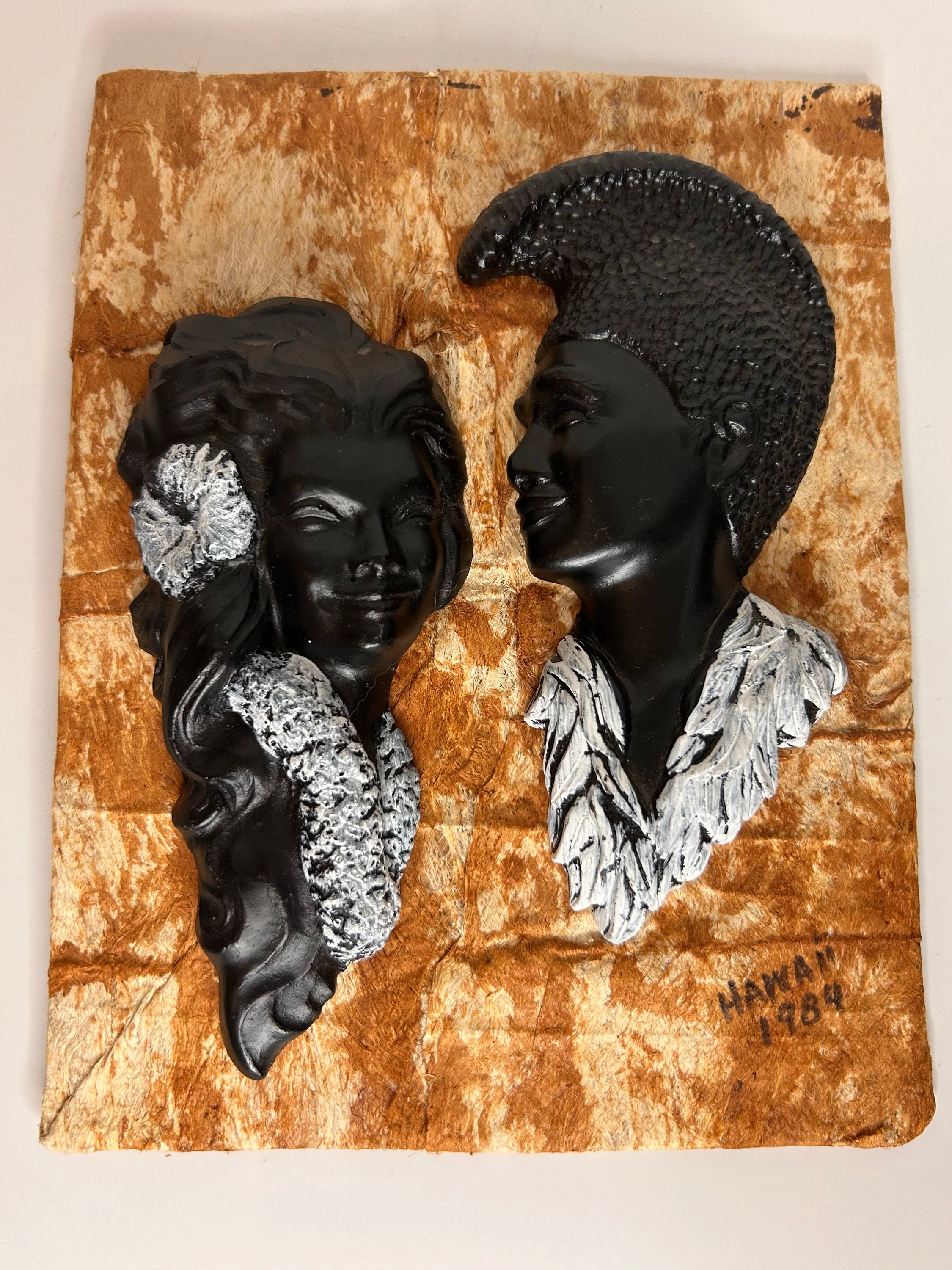 Vintage 1970 Frank Schirman Black Coral Man and Woman