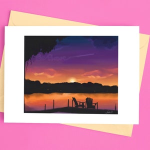On se sent comme à la maison || coucher de soleil sur un lac, art de chalet, carte postale mate, motivant, nostalgique et paisible, anniebugdesigns