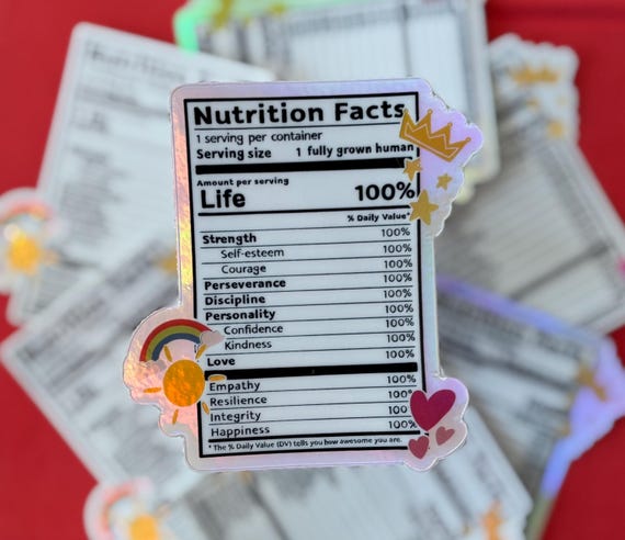 Self-Love Nutrition Label Sticker - Mental Health, Body Positivity, Positive Affirmation
