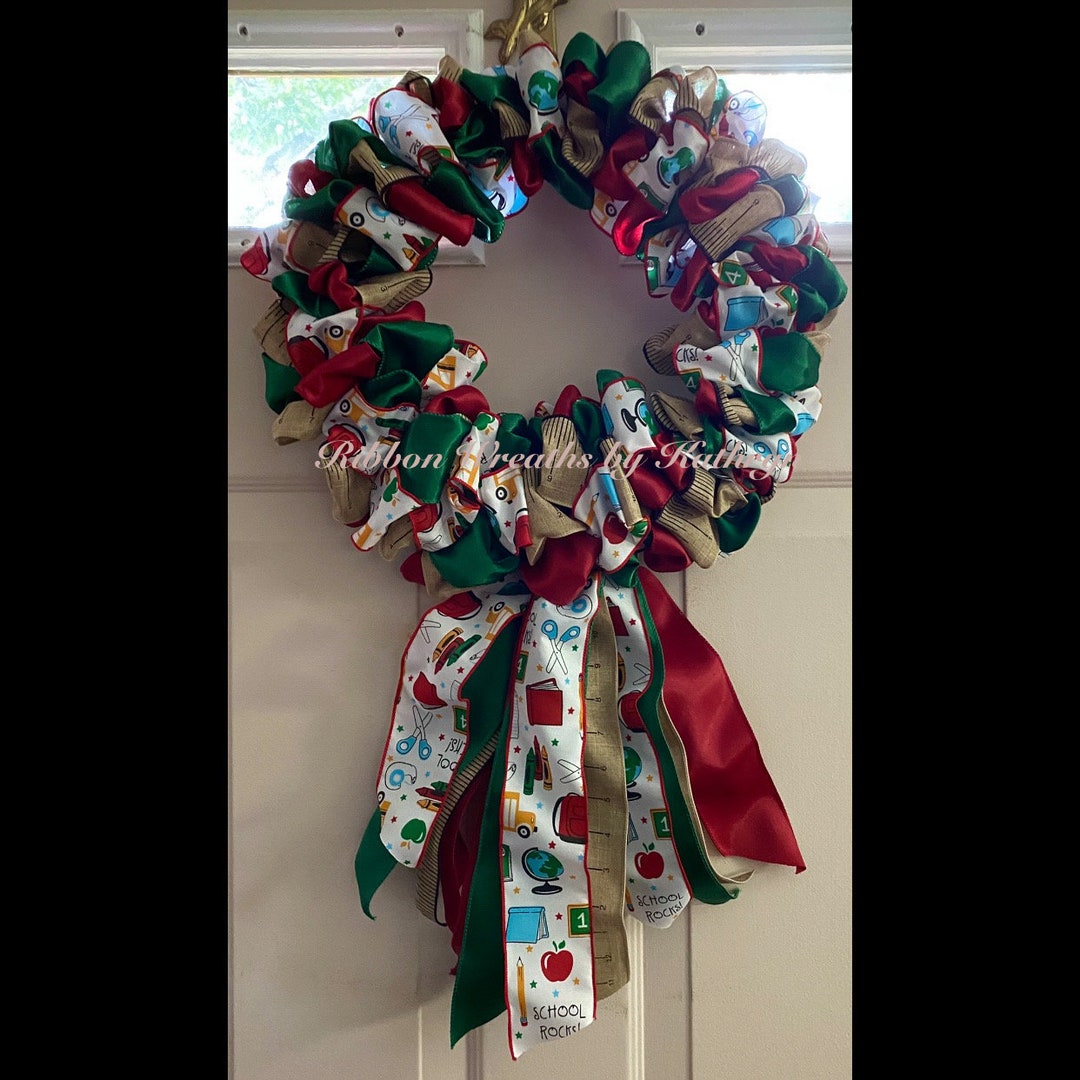 School Rocks Ribbon Wreath by Kathryn™ - Etsy