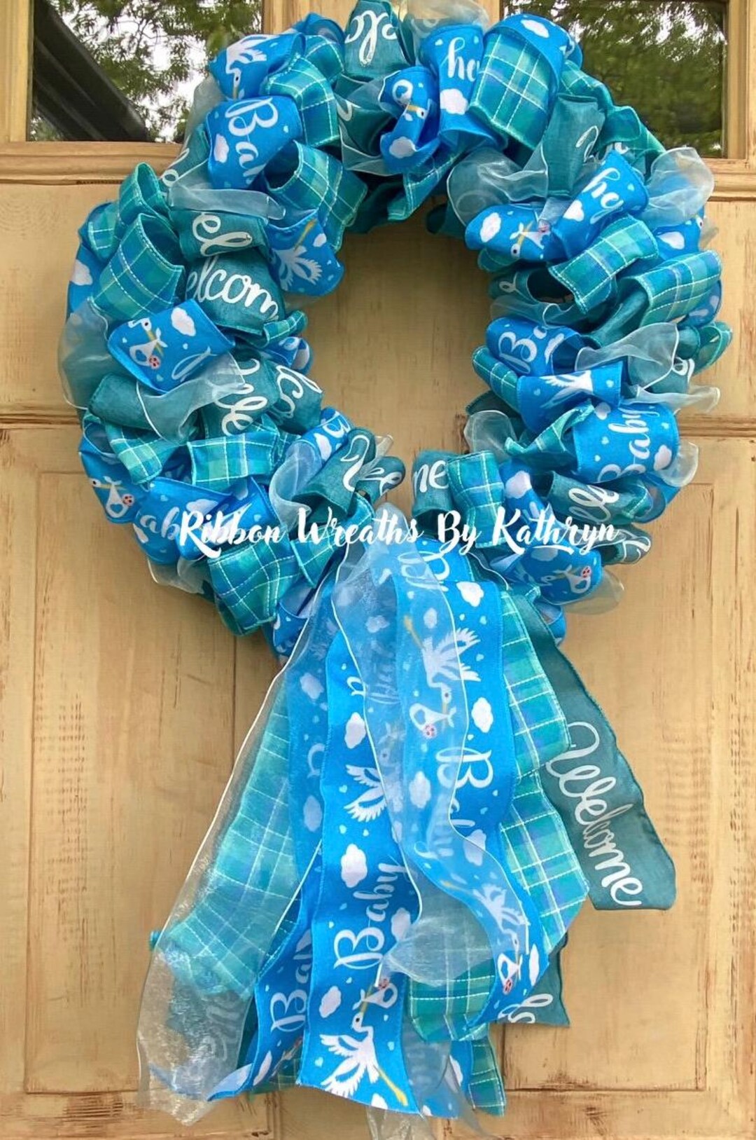 Blue or Pink Baby Shower Ribbon Wreath by Kathryn™ - Etsy
