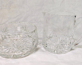 Jarra de crema de cristal de Edimburgo, azucarero, cristal tallado en forma de estrella, juego vintage