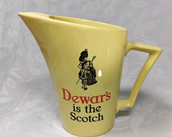 Vintage Wade Regicor Dewar’s Scotch Water Jug, Yellow Whisky Pitcher