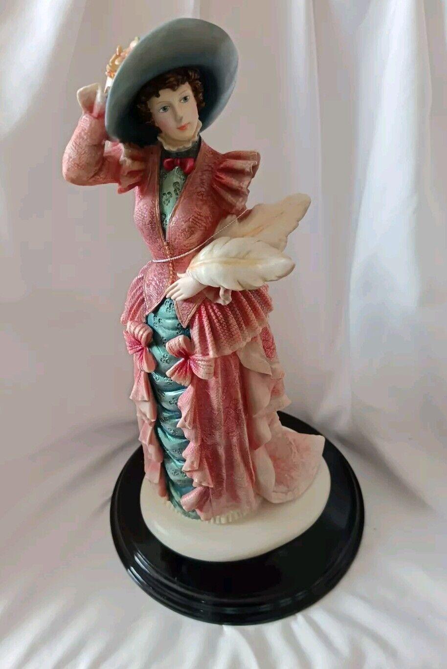 The Leonardo Collection Victorian Woman with Hat & Feather Plume On A Wood Base