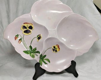 Plato de servir dividido Royal Winton Pink Pansy con diseño floral vintage