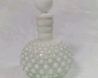 Vintage Fenton Hobnail Milk Glass Perfume Bottle White Vanity Bottle With Stopper