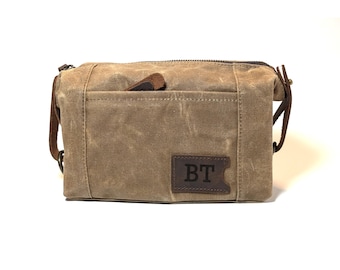 Waxed Canvas Dopp Kit: Khaki Toiletry Bag with Free Personalization