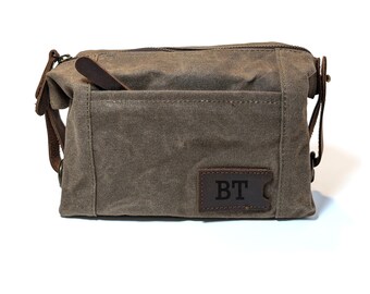 Waxed Canvas Dopp Kit: Moss Green Toiletry Bag with Free Personalization