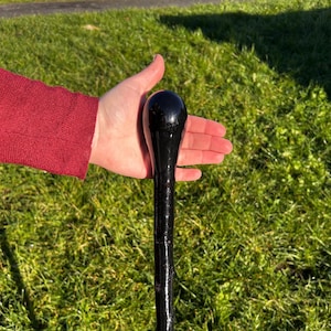 Two-Piece Black-Painted Hazel Stick with Spalted Beech Knob - 99 cm / 39 inches