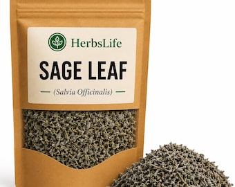 HOJA DE SALVIA / Salvia Officinalis búlgara silvestre seca cortada / Infusión de hierbas, hierba culinaria, botica y botánica