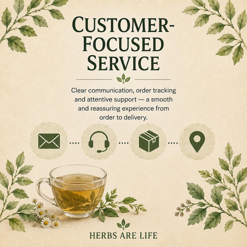 Puede incluir: Un gr&aacute;fico con el texto CUSTOMER-FOCUSED SERVICE, seguido de Clear communication, order tracking and attentive support &mdash; a smooth and reassuring experience from order to delivery. Los iconos incluyen un sobre, auriculares, caja y un pin de ubicaci&oacute;n.