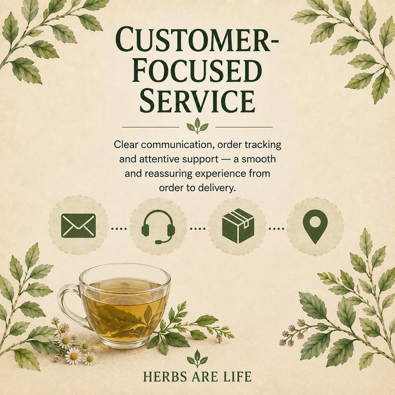 May include: A graphic featuring the text CUSTOMER-FOCUSED SERVICE, followed by Clear communication, order tracking and attentive support &mdash; a smooth and reassuring experience from order to delivery. Icons include an envelope, headset, box, and location pin.