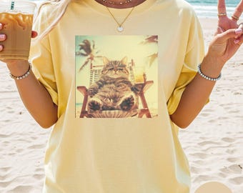 Summer Beach Shirt, Funny Cat Shirt, Cute Island Vacation shirt, Sunshine Coastal Ocean shirt, Tropical Island Family Trip