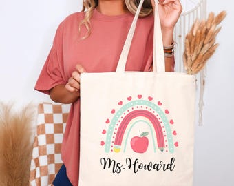 Custom Teacher Name Tote Bag, Back To School Tote, Teacher Appreciation Gift, Personalised Teacher Group Gift, Cute New Teacher Gift