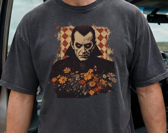 Retro Vampire Graphic Tee, Vintage Grunge Halloween shirt, Count Dracula Cute Spooky Halloween Shirt, Boho Floral Spooky Summer Sweathirt