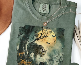 Vintage Jungle Animal Leopard Graphic Shirt, Tropical Wildlife Animal Shirt, Dark Safari Nature Tee, Animal Gift Tee, Mystical Forest Moon