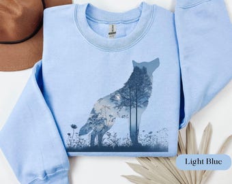 Wolf shirt, Howling Wolves sweatshirt, Wild Nature Wolf Howling Moon, Wolf Lovers Retro Hoodie, Gift for him, Dad Camping sweater