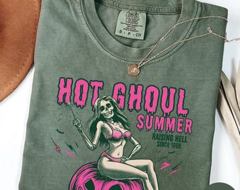Hot Ghoul Summer Shirt, Spooky halloween Pumpkin Girl, Summer Goth Summerween shirt, Summer Girl Raise Hell Shirt