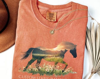 Custom Horse Stable Ranch Name shirt, Comfort Colors Horse Silhouette t-Shirt, Horse Lover Tee, Gift For Horse Lover, Animal Lover Gift