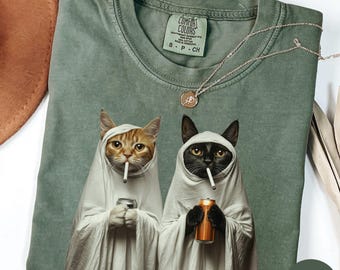 Funny Cat Shirts, Halloween Black Cat Sweatshirt, Ginger Ghost Smoking Cat shirt, Cat Gangster Meme sweater, Cat Mom gift, Cat Dad shirt