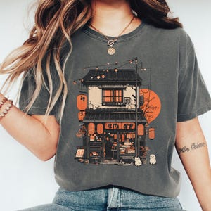 Ramen shop T-Shirt, Cat Lover Gift, Kawaii Cat T-Shirt, Japanese Cat Shirt, Cute Animal Graphic Top, Japanese Ramen Noodle, Japan Travels
