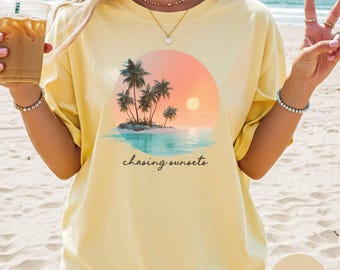 Chasing Sunset shirt, Sunset Beach Shirt, Tropical Palm Tree Shirt, Summer Vacation Tee, Ocean Sunset Shirt, Beach Vacation shirt