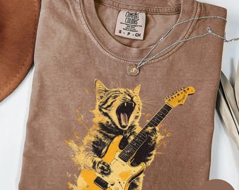 Funny Cat shirt, Cat Dad gift, Music Lover shirt, Guitar Music Band gift, Electric Guitar cat shirt, Vintage Distressed Kitty shirt