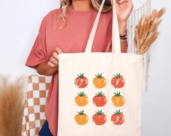 Farmers Market Tote Bag, Vintage Fruit Bag, Tomato Lover Tote, Gift for Gardener, Tomatoes Print, Gift for Farmers, Vegetable Farm