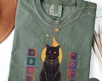 Tarot Card Black Cat shirt, Gift for Cat Mama, Cat Mom shirt, Spooky Black Magi Cat Witchcraft Shirt