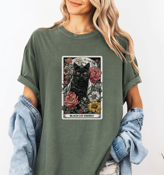 Cat Tarot Card shirt, Witchy Cat Shirt, Spooky Halloween Black Cat Shirt, Cat Lover Gift, Gift for Cat Mom, Black Cat Energy