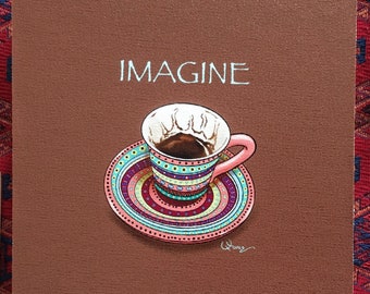 IMAGINE- Armenian Coffee cup with Sunrise in the fortune - OR - Use your imagination! - 8” x 8” Wall Art Printed on Canvas, Mounted on Wood