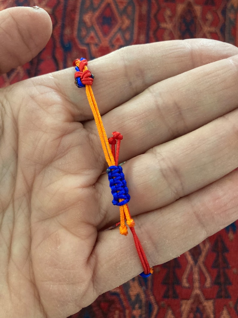 Macrame and Braided Adjustable Pomegranate Bracelet with Armenian Flag Colors image 3