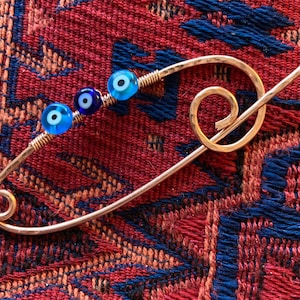 Blue Eye Bead Copper Wire Pin for Hat, Scarf, Sweater