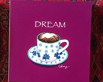 Dream - Armenian Coffee cup with the “fortune” of a Mts Ararat & Massis - 8” x 8” Wall Art Printed on Canvas, Mounted on Wood