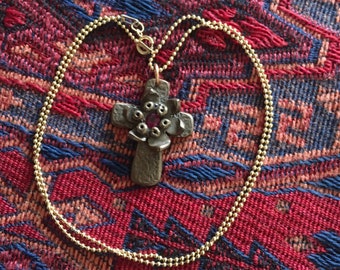Pomegranate Flower Cross - Handmade Copper Flower Cross - Handmade Armenian Copper Cross