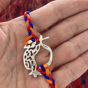 Macrame and Braided Adjustable Pomegranate Bracelet with Armenian Flag Colors image 2