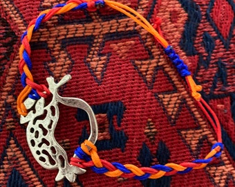 Macrame and Braided Adjustable Pomegranate Bracelet with Armenian Flag Colors