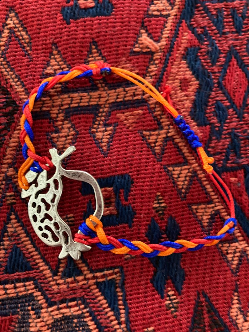 Macrame and Braided Adjustable Pomegranate Bracelet with Armenian Flag Colors image 1